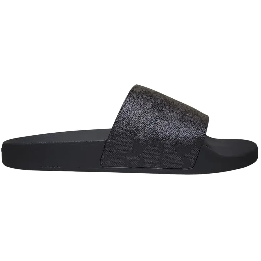 Coach Men Signature Coated Canvas Pool Slide Size US 11D Charcoal Black